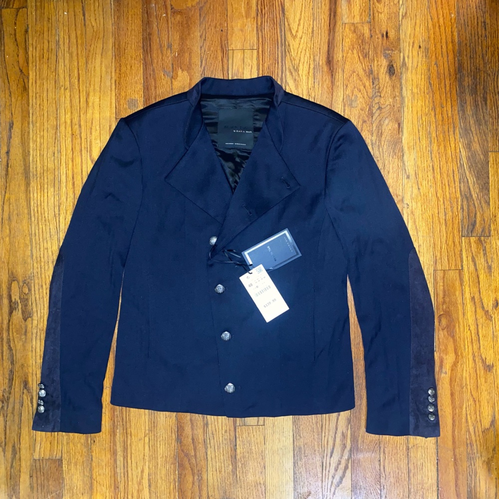 Zara Navy Jacquard Blazer